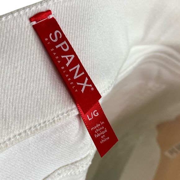 Spanx Jeans Womens L Pants White Ankle Leggings Elastic Waist Pull On Distressed - Picture 3 of 11